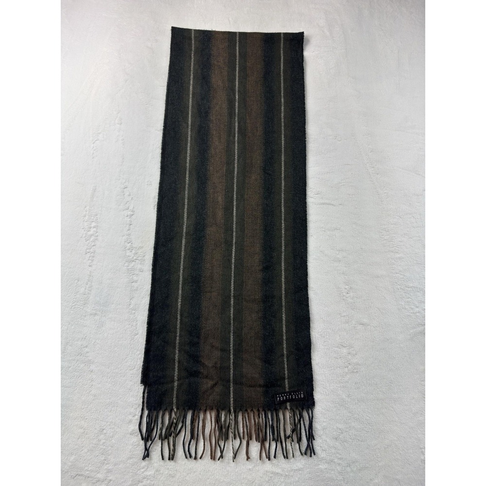 Perry Ellis Portfolio Scarf Mens One Size Brown Striped Fringe Winter Warm
